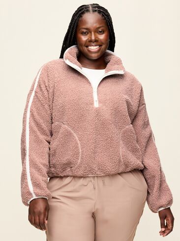 Old Navy Loose Sherpa Quarter-Zip Pullover - Mocha in Kuwait