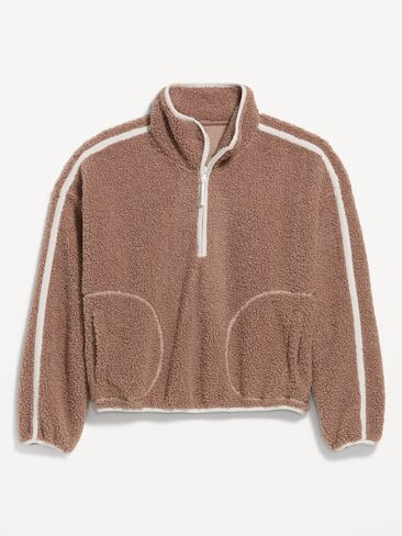 Old Navy Loose Sherpa Quarter-Zip Pullover - Mocha in Kuwait