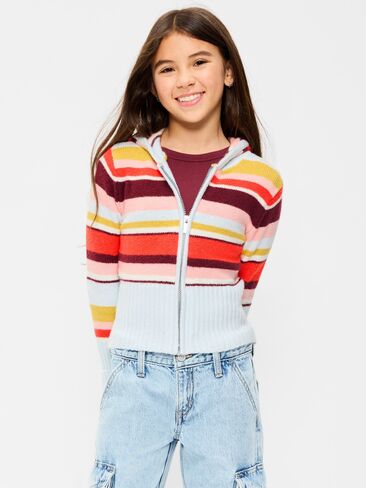 Old Navy Fitted Cable-Knit Full-Zip Hoodie for Girls - Multi Stripe in Kuwait