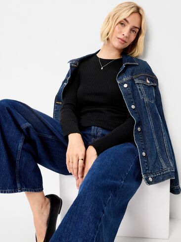Old Navy SoSoft Lite Crew-Neck Long-Sleeve Ribbed Top - Black Jack in Kuwait
