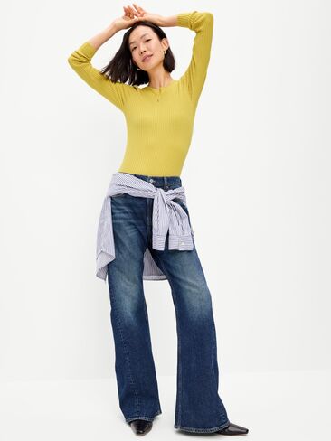 Old Navy SoSoft Lite Crew-Neck Long-Sleeve Ribbed Top - Golden Glow in Kuwait