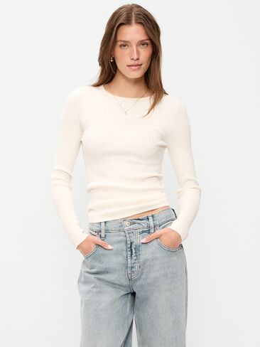 Old Navy SoSoft Lite Crew-Neck Long-Sleeve Ribbed Top - Creme De La Creme in Kuwait