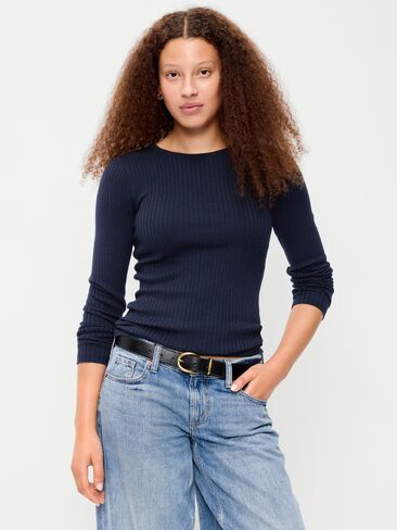 Old Navy SoSoft Lite Crew-Neck Long-Sleeve Ribbed Top - In the Navy in Kuwait