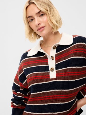Old Navy Seaside Cotton Rugby Polo - Earth Brown Stripe in Kuwait