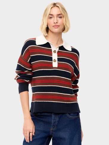 Old Navy Seaside Cotton Rugby Polo - Earth Brown Stripe in Kuwait