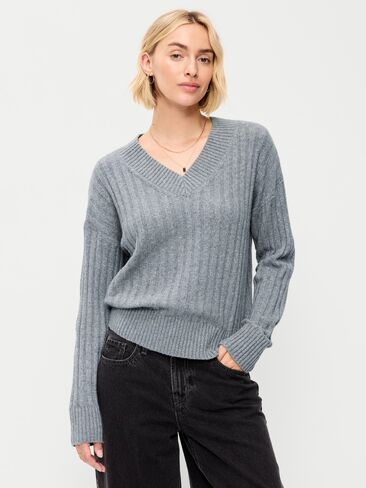Old Navy SoSoft Ribbed V-Neck Sweater - Heather Gray in Kuwait