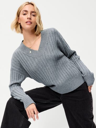 Old Navy SoSoft Ribbed V-Neck Sweater - Heather Gray in Kuwait