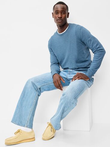 Old Navy Washed Crew-Neck Sweater - Medium Blue Heather in Kuwait