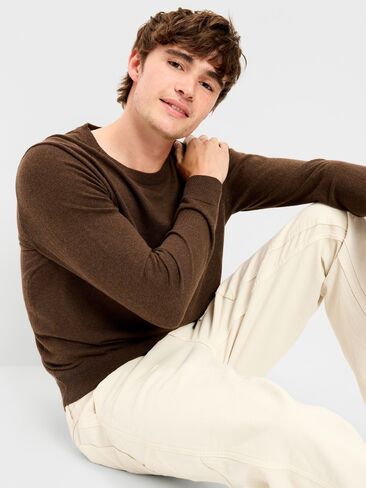 Old Navy Washed Crew-Neck Sweater - Brown Heather in Kuwait