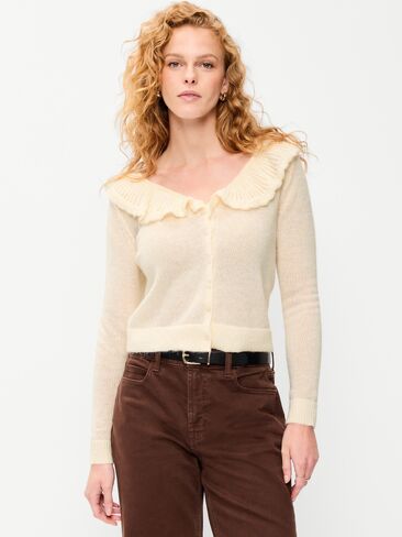 Old Navy Ruffle-Collar Pointelle Cardigan - Crème De La Crème in Kuwait