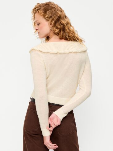 Old Navy Ruffle-Collar Pointelle Cardigan - Crème De La Crème in Kuwait