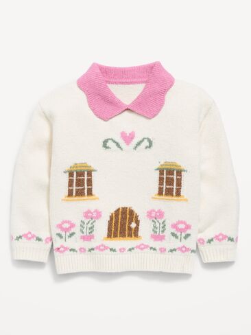 Old Navy SoSoft Collared Graphic Sweater for Toddler Girls - Cozy House in Kuwait