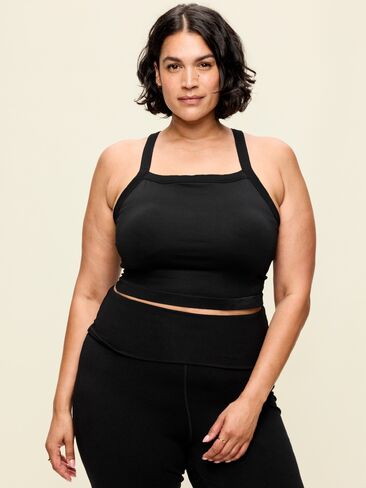 Old Navy Seamless Square-Neck Longline Bra - Black Jack in Kuwait