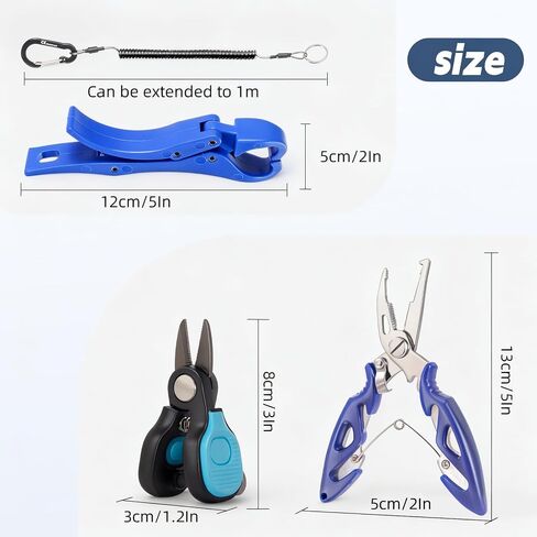 4pc Fishing Tool Kit, Fishing Serrated Scissors , Multifunctional Pliers, Lip Gripper,Retractable lanyard, Resistant Saltwater Accessories & Equipment, for Hook Remover, Inshore & Nearshore in Kuwait