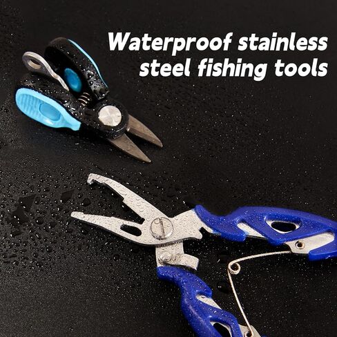 4pc Fishing Tool Kit, Fishing Serrated Scissors , Multifunctional Pliers, Lip Gripper,Retractable lanyard, Resistant Saltwater Accessories & Equipment, for Hook Remover, Inshore & Nearshore in Kuwait