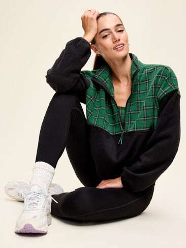 Old Navy Oversized Half-Zip Performance Fleece Pullover - Medium Green Plaid in Kuwait