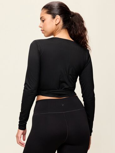 Old Navy StudioSmooth Long-Sleeve Wrap Top - Black Jack in Kuwait