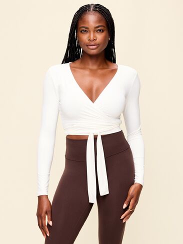 Old Navy StudioSmooth Long-Sleeve Wrap Top - Magnolia in Kuwait