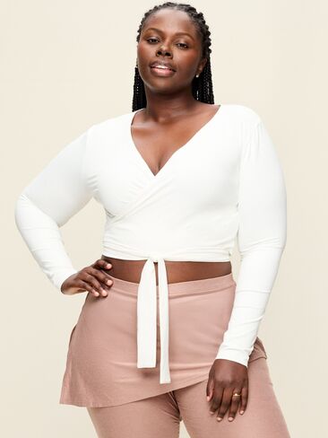 Old Navy StudioSmooth Long-Sleeve Wrap Top - Magnolia in Kuwait