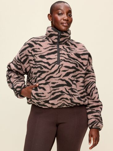 Old Navy Loose Sherpa Half-Zip Pullover - Black Zebra in Kuwait