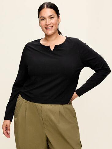 Old Navy Long-Sleeve Split-Neck Top - Black Jack in Kuwait
