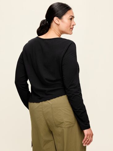 Old Navy Long-Sleeve Split-Neck Top - Black Jack in Kuwait