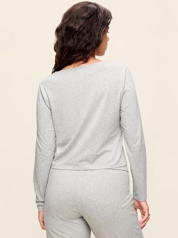 Old Navy Long-Sleeve Split-Neck Top - Heather Grey in Kuwait