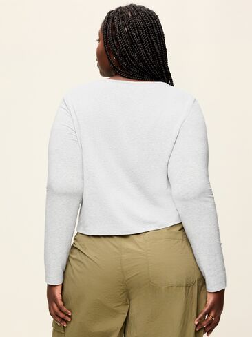 Old Navy Long-Sleeve Split-Neck Top - Heather Grey in Kuwait
