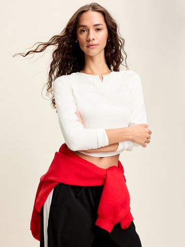 Old Navy Long-Sleeve Split-Neck Top - White Lilies in Kuwait