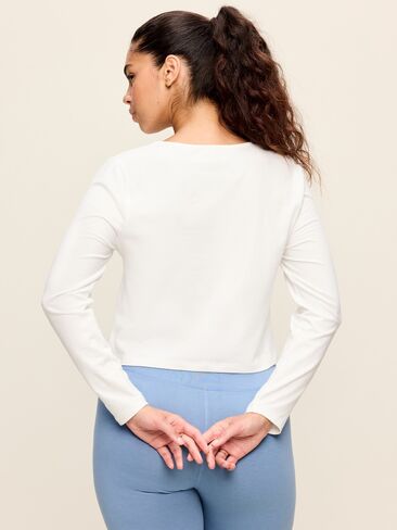 Old Navy Long-Sleeve Split-Neck Top - White Lilies in Kuwait
