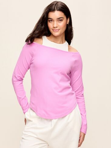 Old Navy CloudLite Ribbed Long-Sleeve Boatneck Top - Orchid in Kuwait