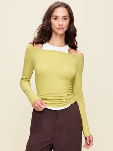 Old Navy CloudLite Ribbed Long-Sleeve Boatneck Top - Marshy Grass in Kuwait