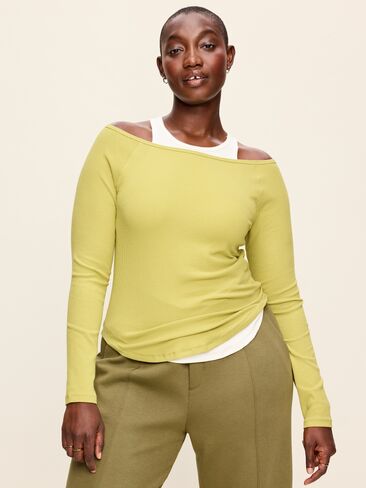 Old Navy CloudLite Ribbed Long-Sleeve Boatneck Top - Marshy Grass in Kuwait