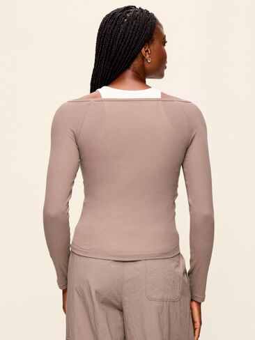 Old Navy CloudLite Ribbed Long-Sleeve Boatneck Top - Mocha in Kuwait