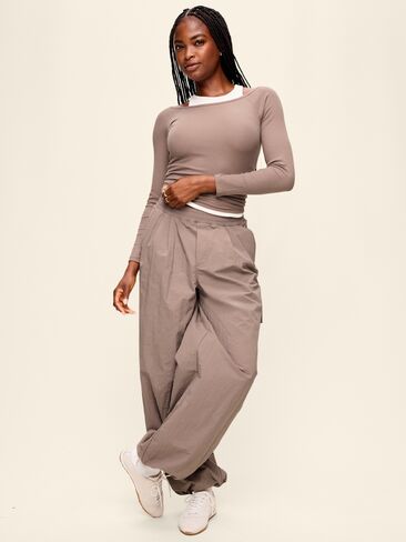 Old Navy CloudLite Ribbed Long-Sleeve Boatneck Top - Mocha in Kuwait