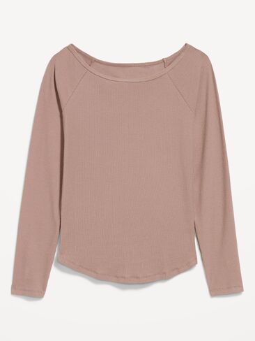 Old Navy CloudLite Ribbed Long-Sleeve Boatneck Top - Mocha in Kuwait