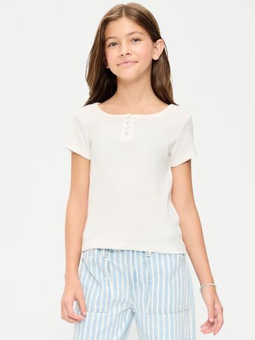 Old Navy Short-Sleeve Henley Top for Girls - Sea Salt in Kuwait