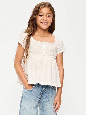 Old Navy Short-Sleeve Henley Top for Girls - Sea Salt in Kuwait