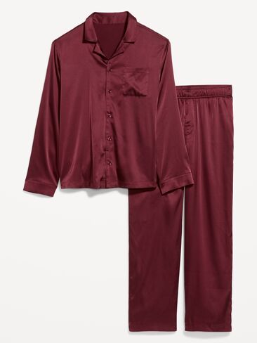 Old Navy Satin Pajama Pant Set for Men - Maroon Red in Kuwait