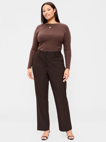 Old Navy Extra High-Waisted Straight-Leg Twill Pants - Black Coffee in Kuwait