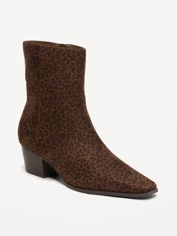 Old Navy Faux-Suede Low-Heel Booties for Women - Leopard in Kuwait