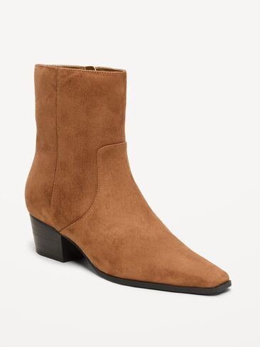 Old Navy Faux-Suede Low-Heel Booties for Women - Camel in Kuwait