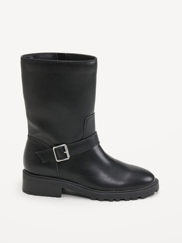 Old Navy Faux-Leather Moto Boots for Women - Black Jack in Kuwait