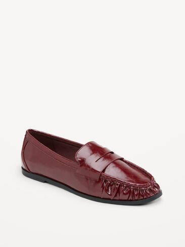Old Navy Faux-Leather Ruched Loafers - Red Lacquer in Kuwait