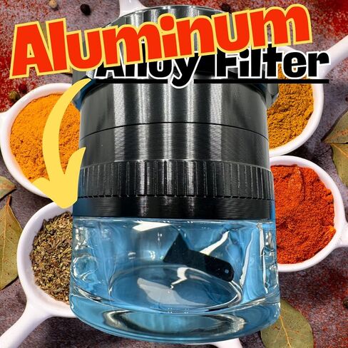 Spice Grinder. 2.5 inch herb grinder with jar attached. Jar offers a larger storage capacity. Anodized Aluminum alloy with glass bottom. (Black, 2.5 Inches x 3 Inches) in Saudi Arabia