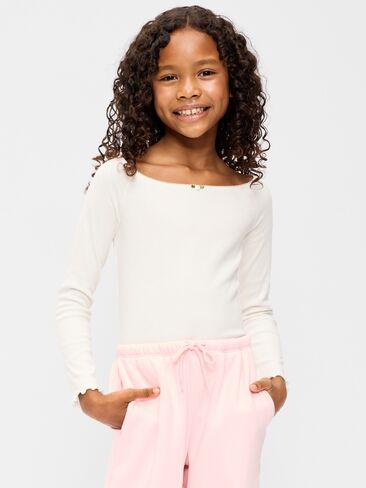 Old Navy Fitted Off-Shoulder Ribbed Top for Girls - Sea Salt in Kuwait