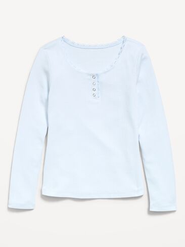 Old Navy Long-Sleeve Ribbed Henley T-Shirt for Girls - Contrail in Kuwait