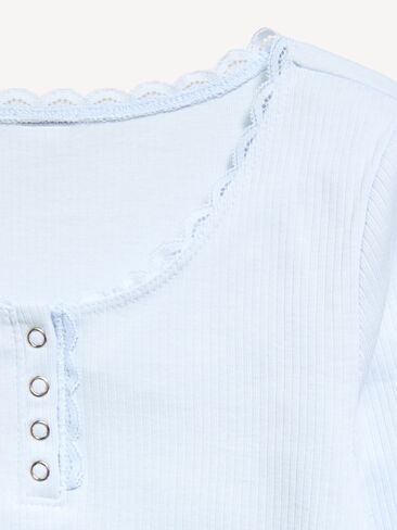 Old Navy Long-Sleeve Ribbed Henley T-Shirt for Girls - Contrail in Kuwait