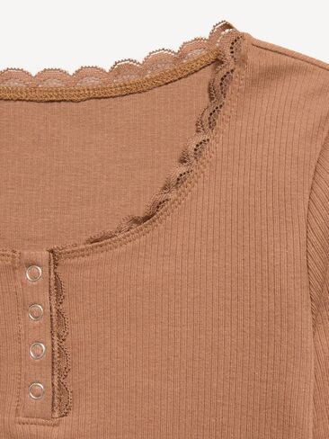 Old Navy Long-Sleeve Ribbed Henley T-Shirt for Girls - Brown in Kuwait