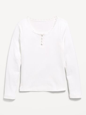 Old Navy Long-Sleeve Ribbed Henley T-Shirt for Girls - White Lilies in Kuwait